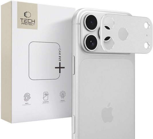 Zaštitni okvir stražnje kamere Tech-Protect Camalloy Fit+ za Apple iPhone 18 Pro Max, aluminijski, srebrni.