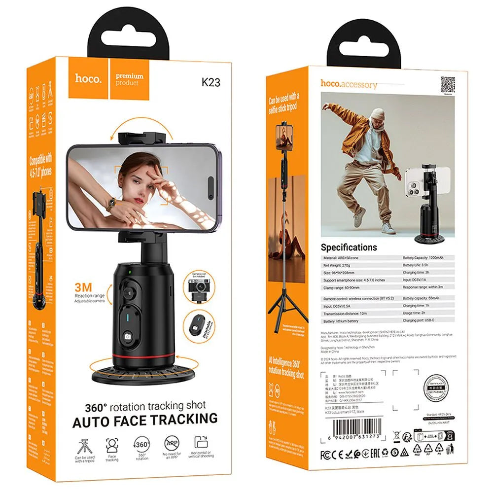 Podrška HOCO K23 Face Tracking 360, Univerzalna, Crna