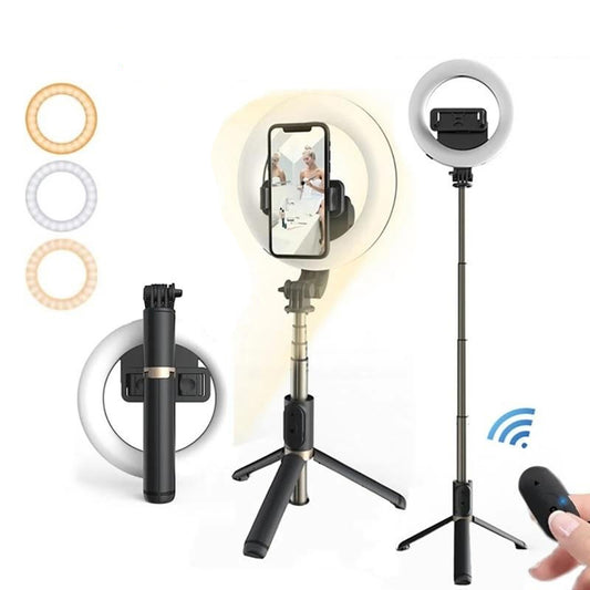 Selfie Stick Bluetooth Techsuit Q07 Ring Light, Univerzalan, Crni