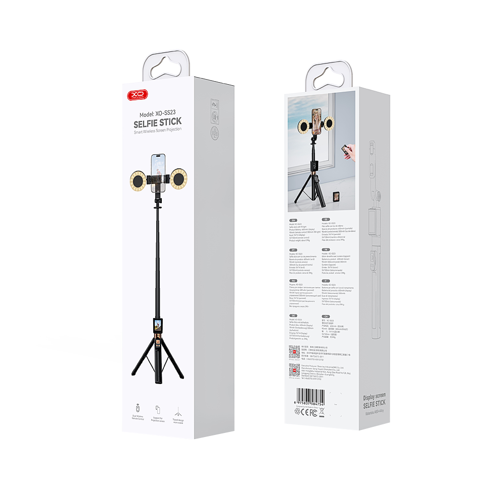 Selfie Stick Bluetooth XO Design SS23 Dual Lights, Univerzalan, Crni