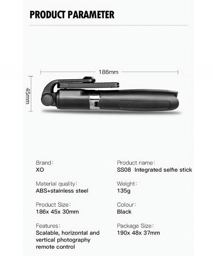 Selfie Stick Bluetooth XO Design SS08, Univerzalan, Crn