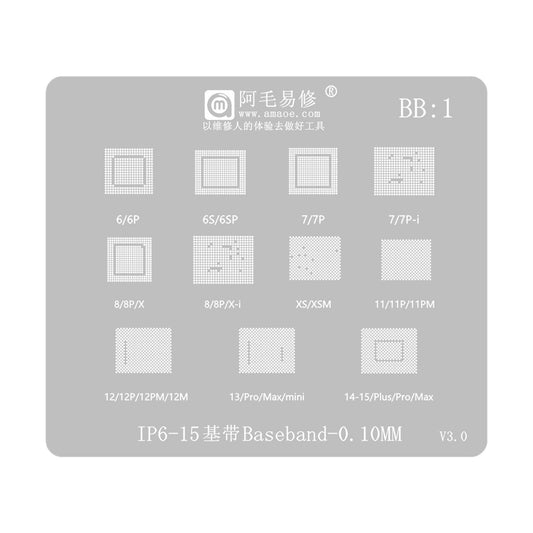 BGA Amaoe šablona za Apple iPhone 6 - 15 Series, CPU / Baseband / IC