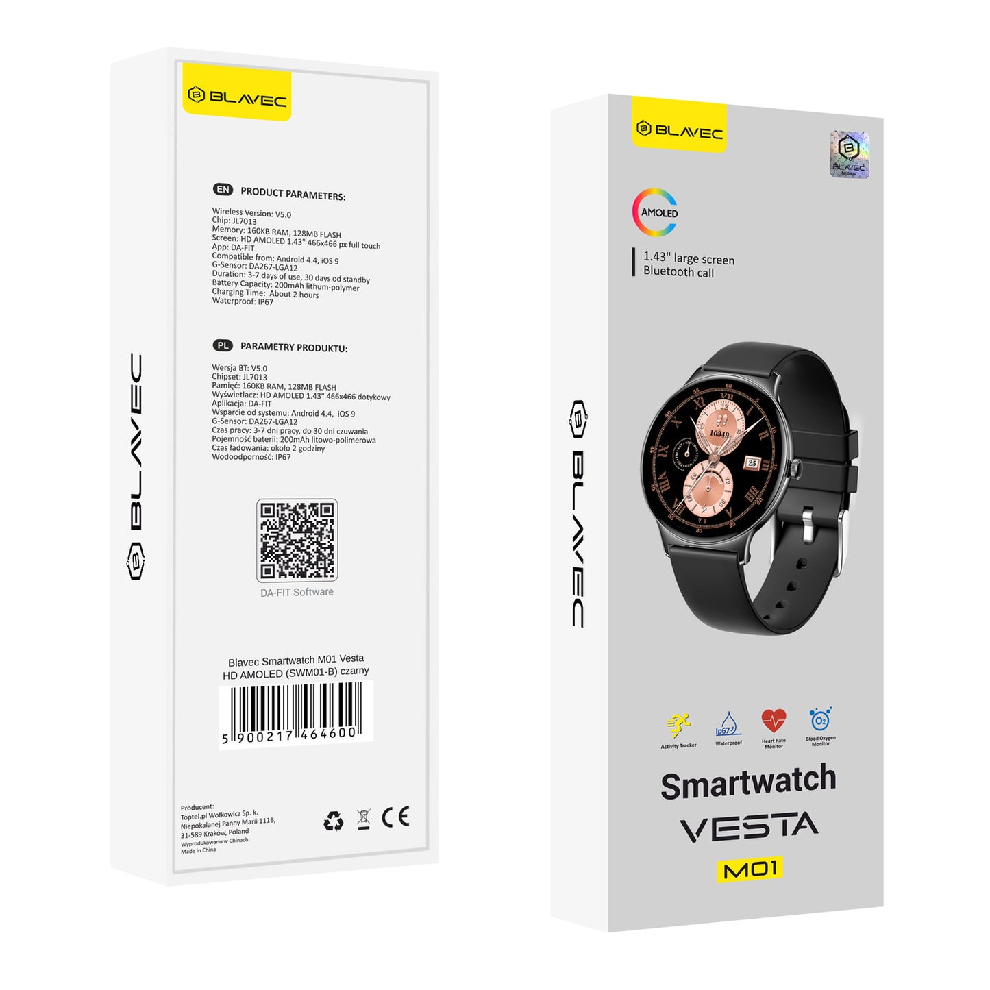 Pametni sat Blavec M01 Vesta Call, Crni