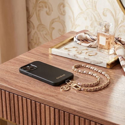 Telefonski remen Guess Saffiano 4G Charm, Crni
