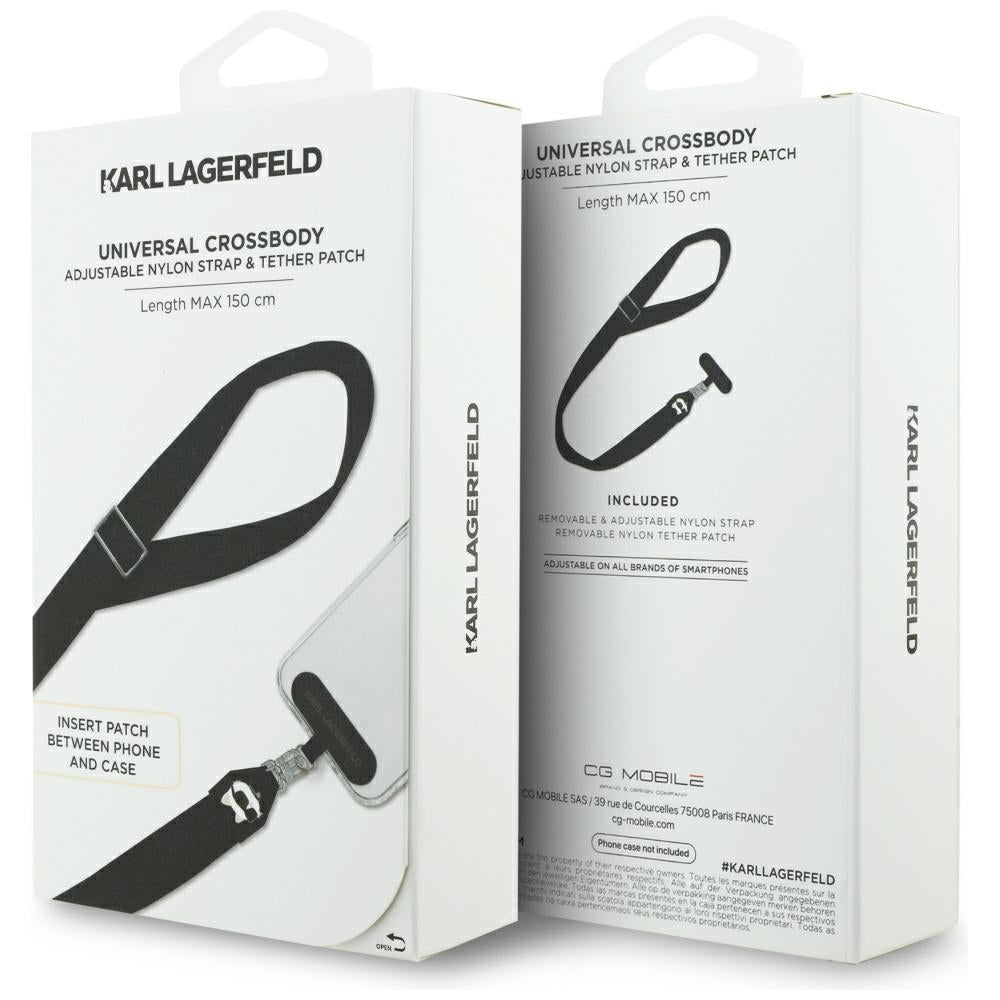 Lanyard za telefon Karl Lagerfeld Choupette Metal Logo, Crni