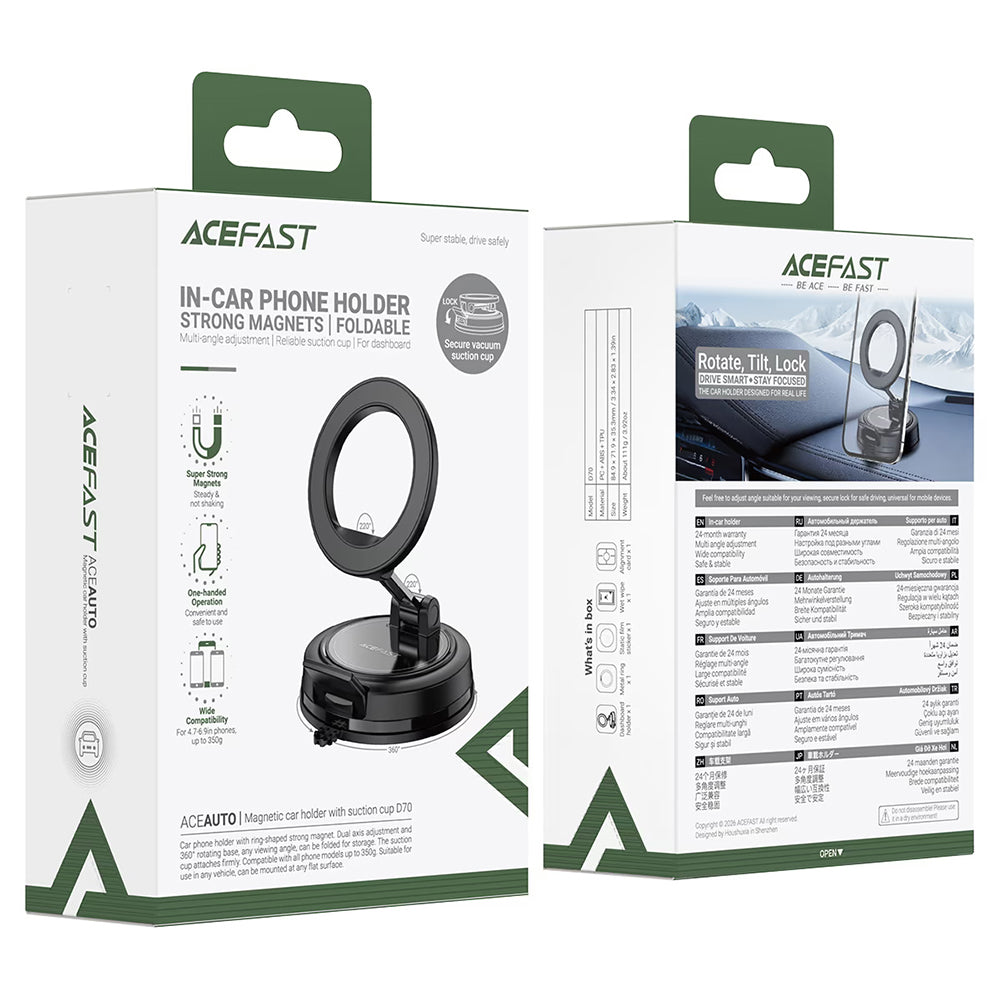 Magnetni auto držač Acefast D70, 4.7inch - 6.9inch, Crni