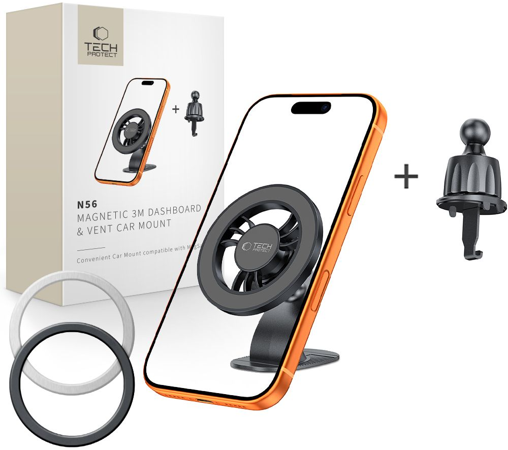 Univerzalni magnetski auto držač Tech-Protect N56 2in1 II, Crni