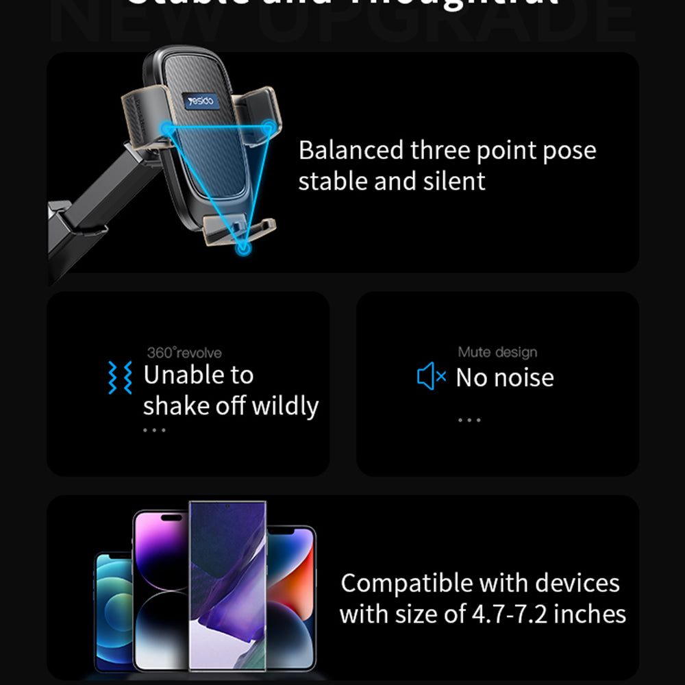 Auto nosač Yesido C262, 4.7inch - 7.2inch, Crni