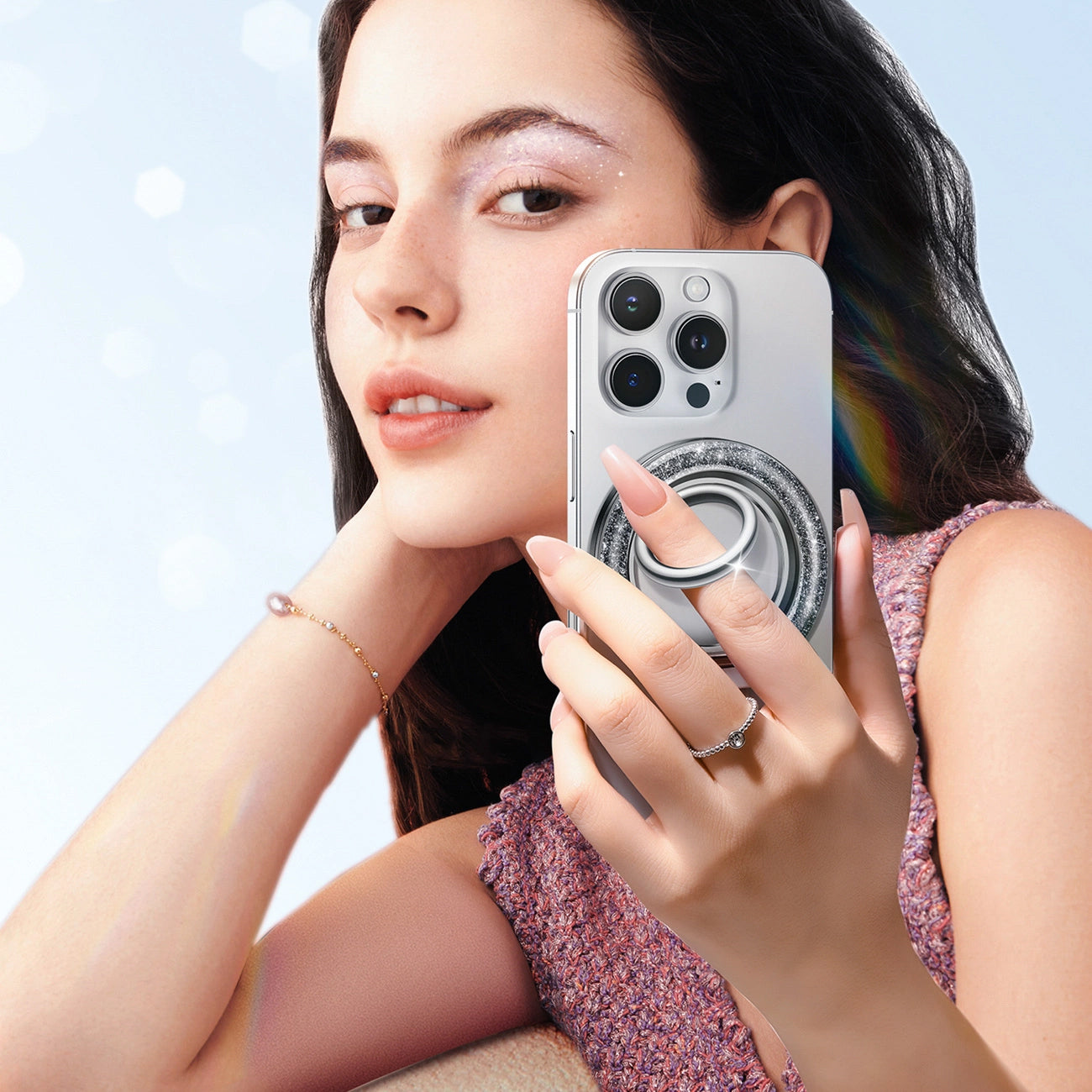 Prstenasta podloga Joyroom JR-ZS425 Glitter, Univerzalna, Crna