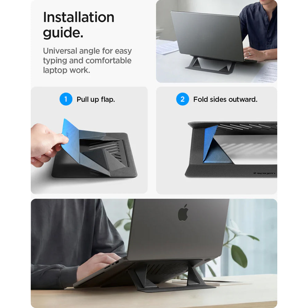 Spigen Slim Fold LD201-S6 stalak za laptop max. 14 inča, Crni AMP11115