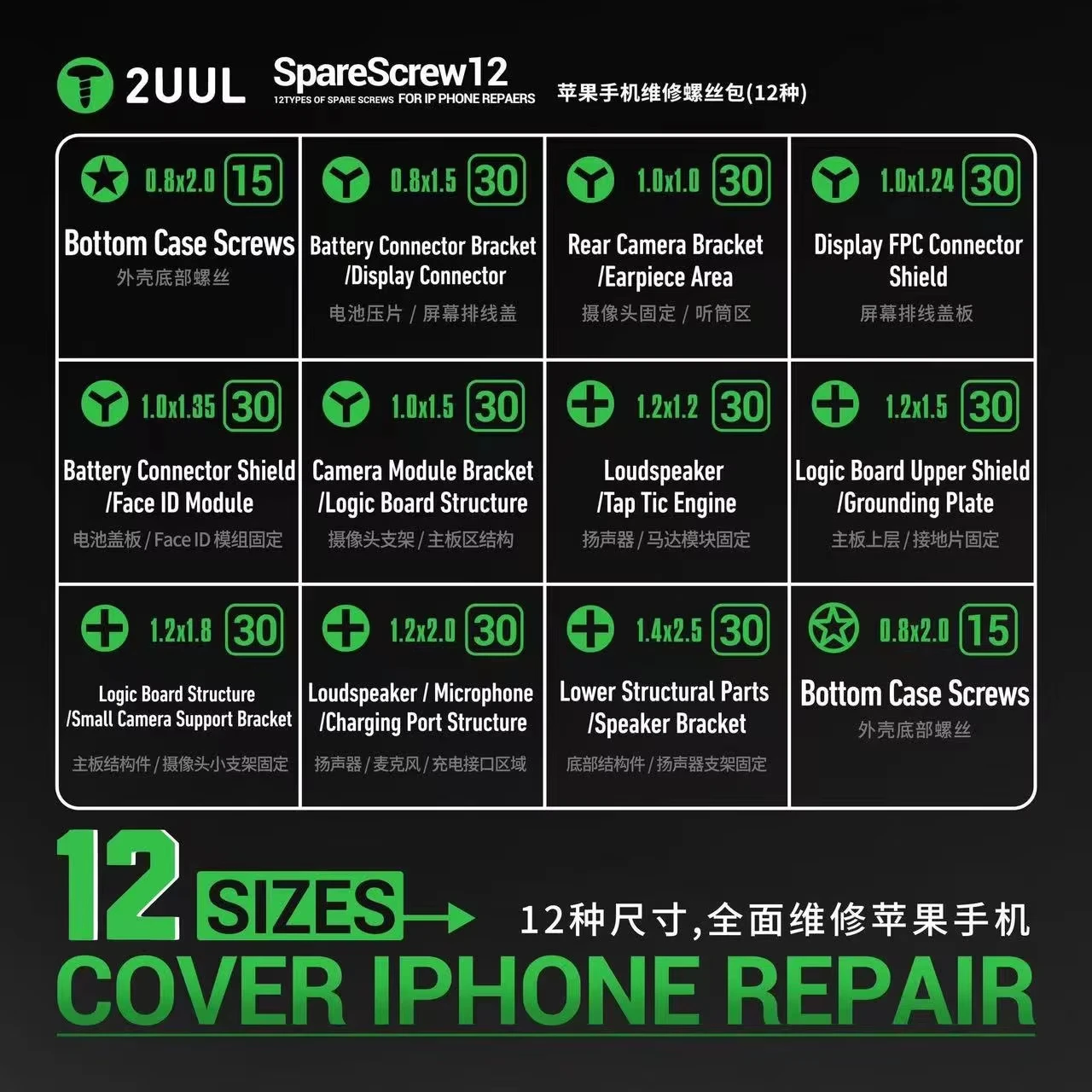 Vijci 2UUL SC22 za Apple iPhone seriju, 330in1