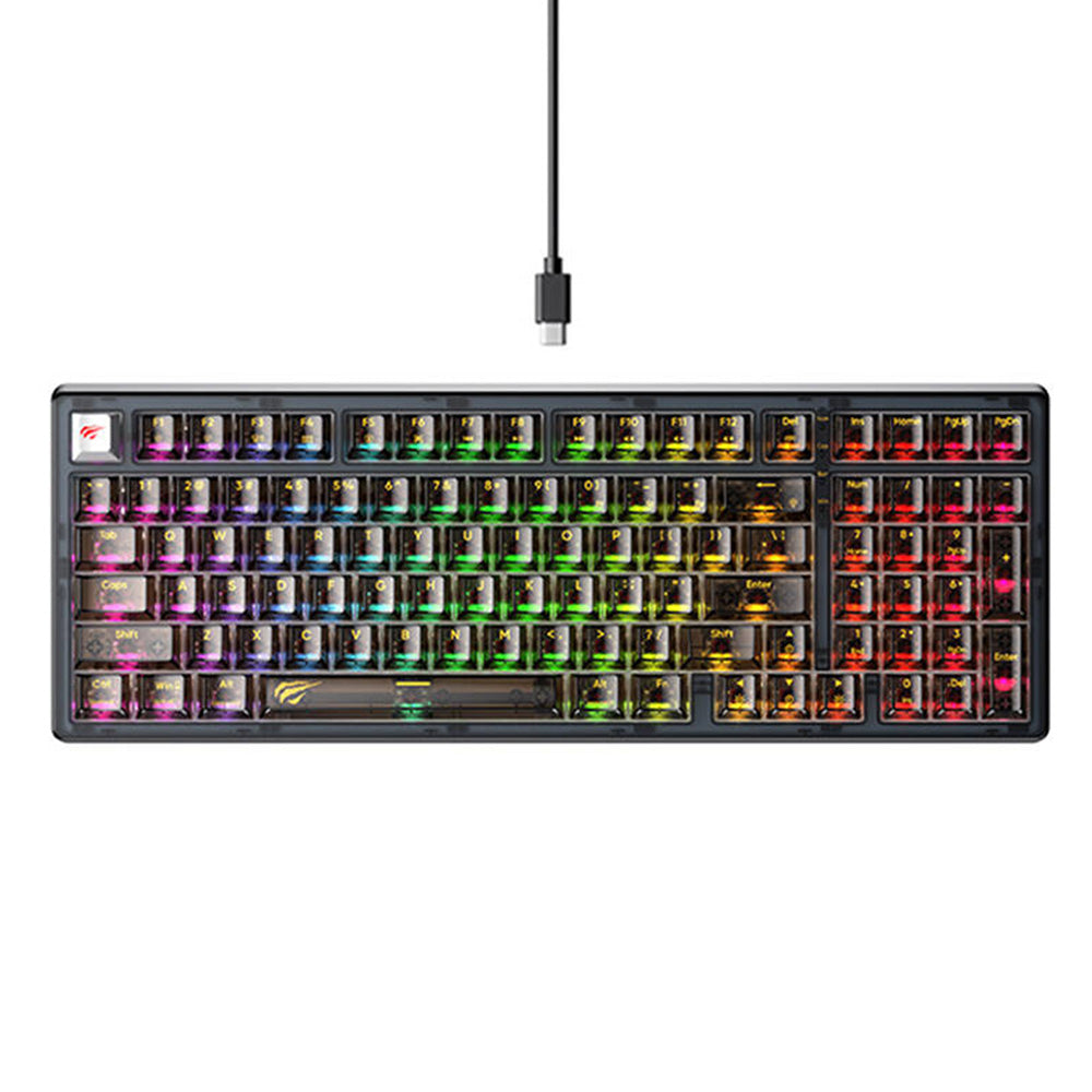 Gaming tipkovnica s USB kabelom HAVIT KB875L, RGB, 1.8m, Crna prozirna