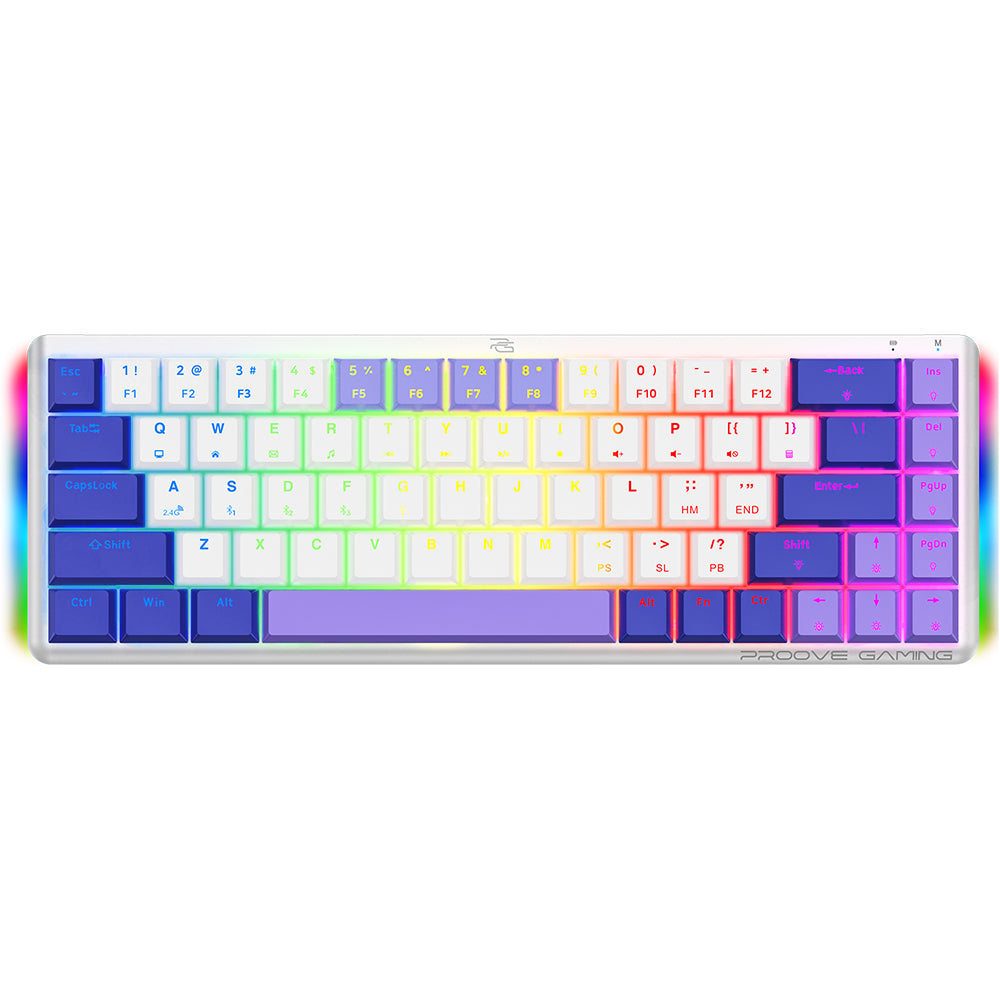 Bežična gaming tipkovnica Proove AFK, RGB, BT / Wi-Fi / Žičana, 1.5m, Bijela WKAFKEN22002