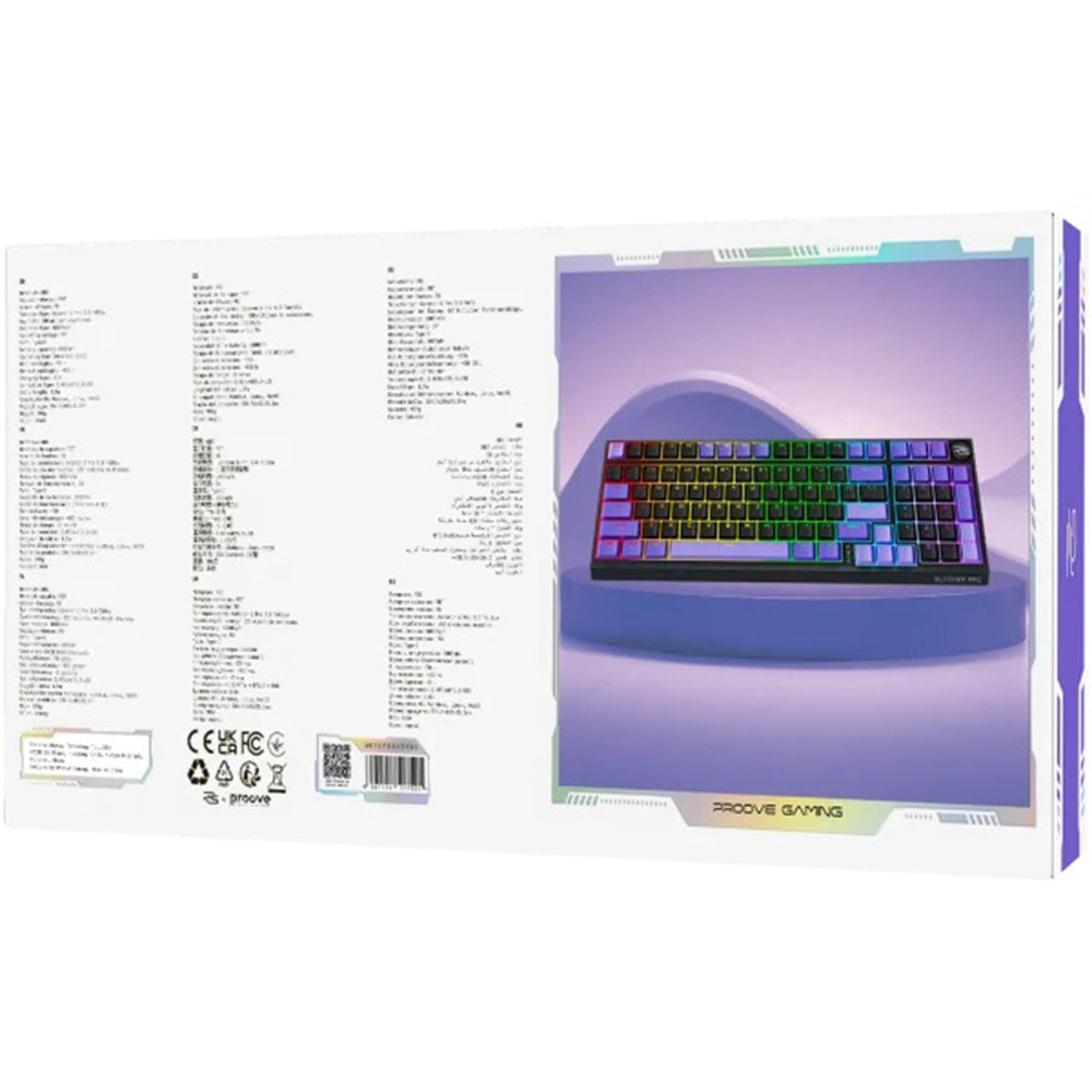 Bežična gaming tipkovnica Proove Slicker Pro, RGB, BT / Wi-Fi / Žičana, 1.8m, Crna WKSLPEN22416