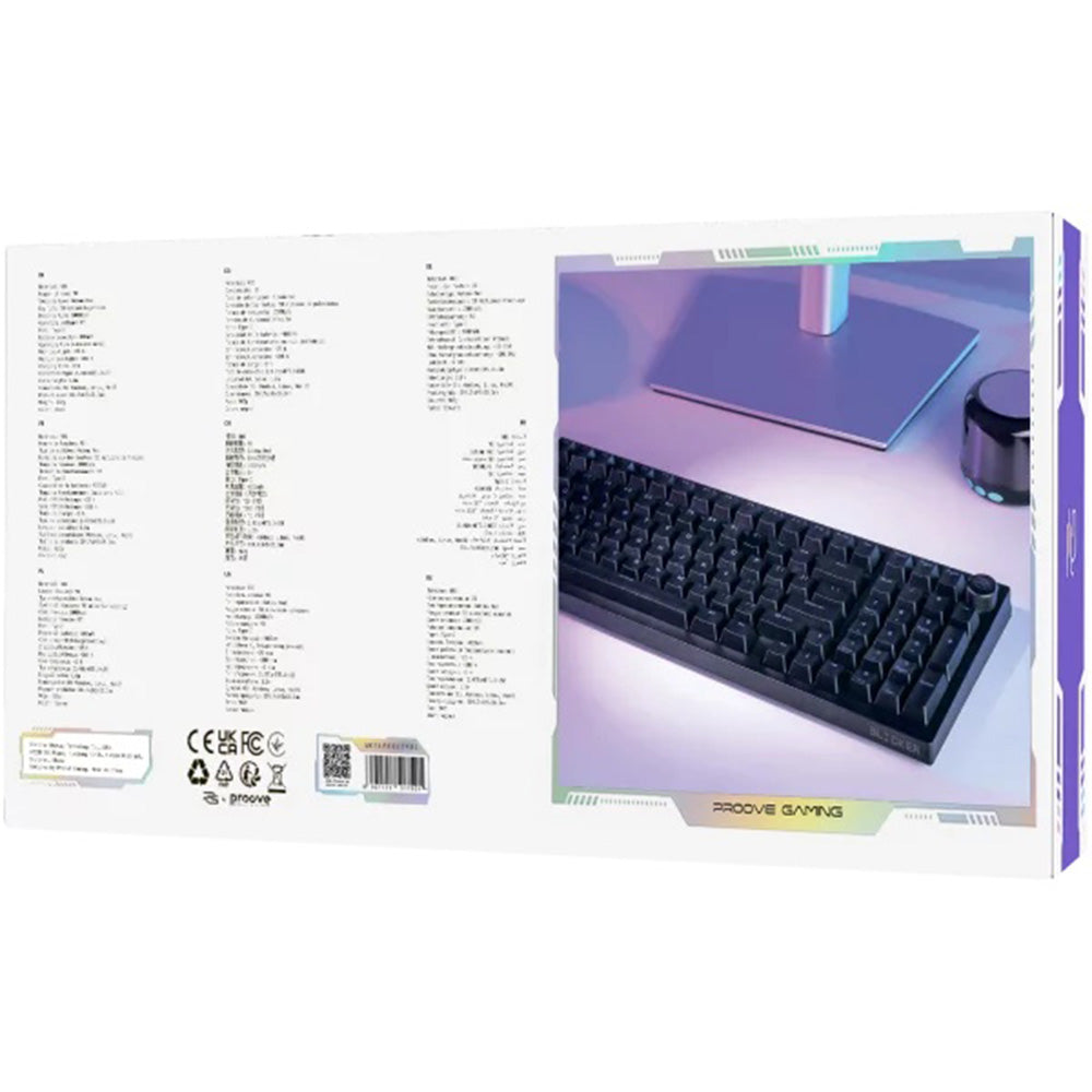 Bežična gaming tipkovnica Proove Slicker, RGB, BT / Wi-Fi / Žičana, 1.8m, Crna WKSLEN00022401