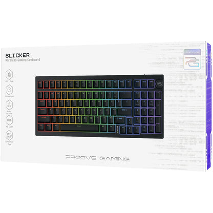 Bežična gaming tipkovnica Proove Slicker, RGB, BT / Wi-Fi / Žičana, 1.8m, Crna WKSLEN00022401