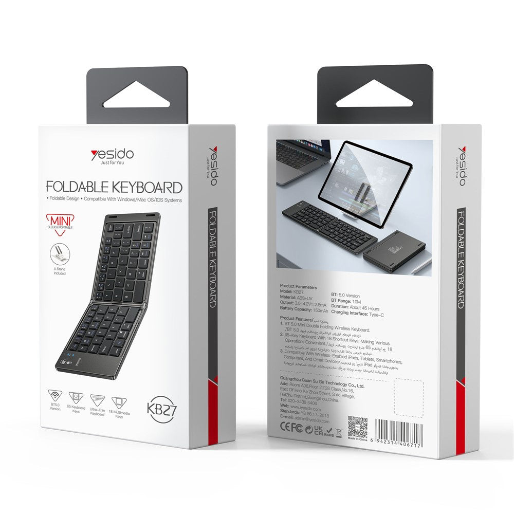 Sklopiva Bluetooth tipkovnica Yesido KB27, Crna