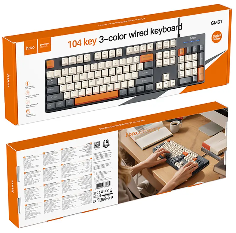 Žičana USB tipkovnica HOCO GM61 Tri-Color, 1.45m, Siva