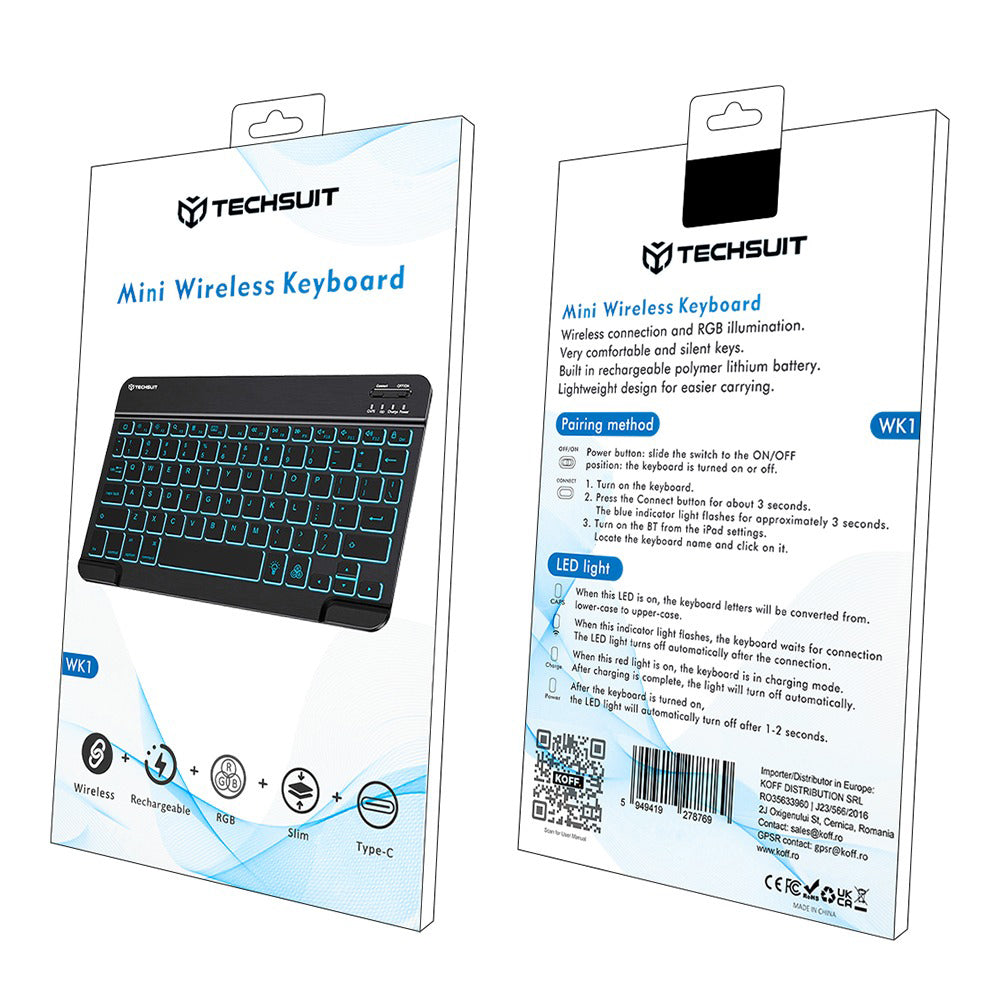 Bežična tipkovnica Techsuit WK1, RGB, Crna