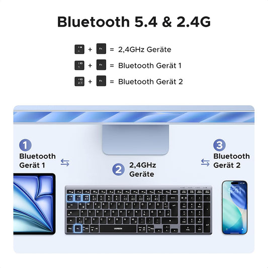 Bežična tipkovnica UGREEN K552 (75163), BT / Wi-Fi, Crna