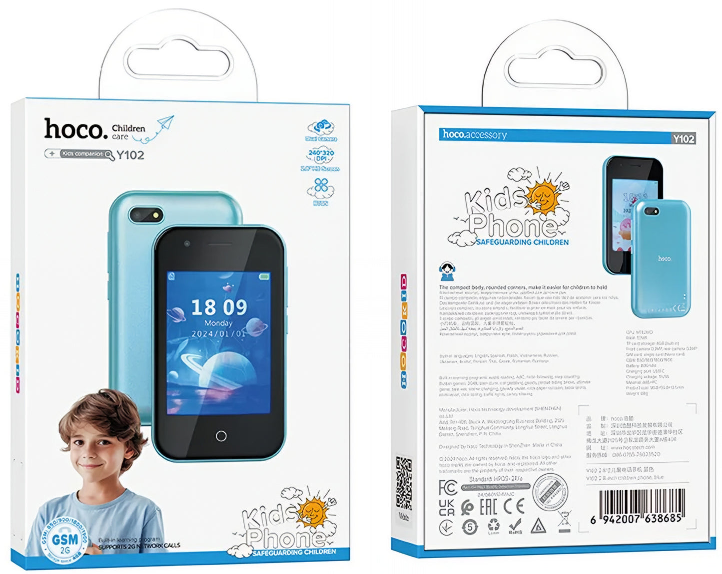 Mobilni telefon HOCO Y102 Kids, 2G, Zaslon 2.8 inča, Plavi