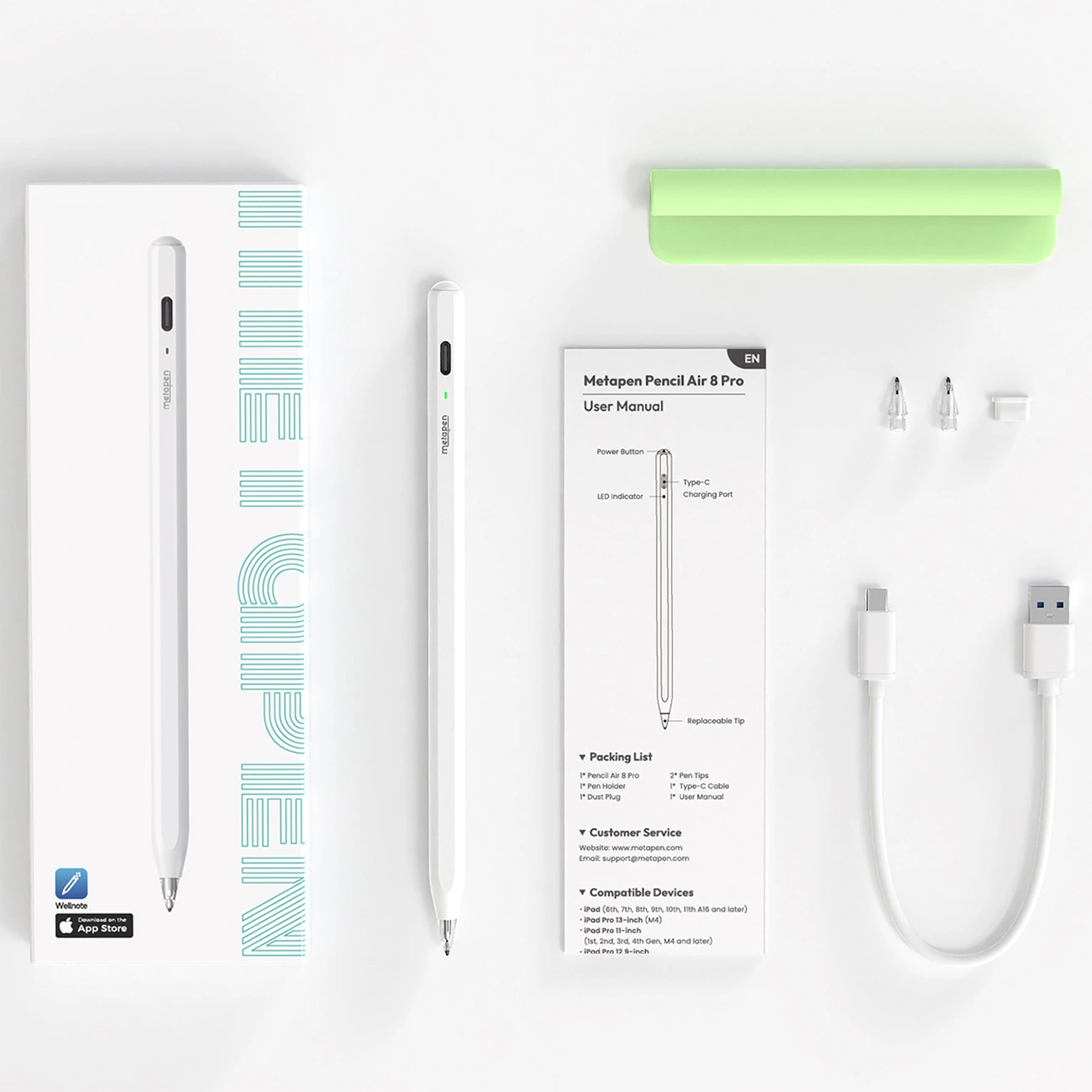 Touch Pen Metapen Air8 Pro za Apple iPad, Aktivna Verzija, Bijela ME-APP172
