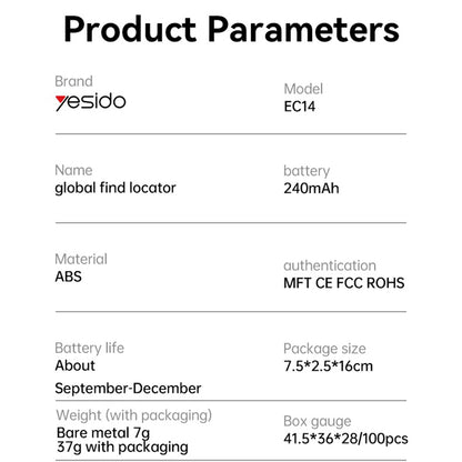 Yesido SmartTag EC14 za iOS seriju, Bijela